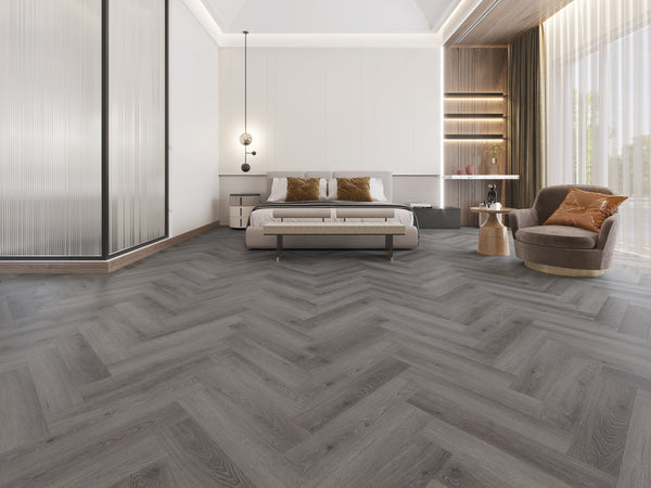 Alva dry back LVT 1.38m Herringbone Special Hickory Grey Oak - The ...